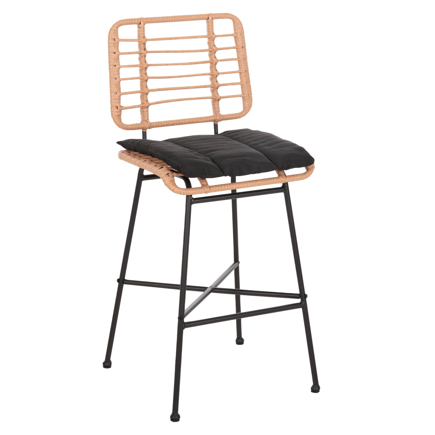Bar Stool Medium Height Allegra Hm5709.11 Metal&cushion Black-wicker Beige 46x46x99hcm.