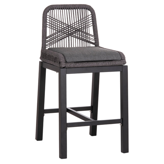 Bar Stool Medium Height Howard Hm5791.23 Aluminum In Black--dark Grey Rope 47.5x55x94.5hcm.