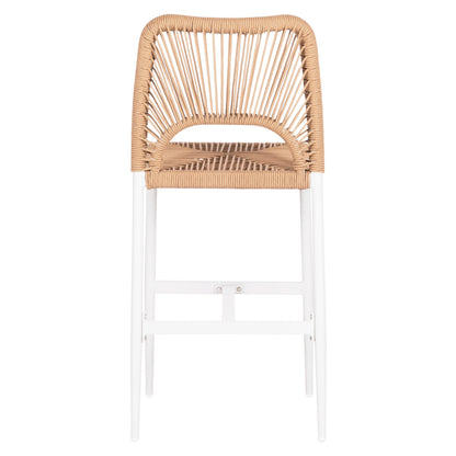 Bar Stool Medium Height Nojo Hm5920.01 White Aluminum--beige Synthetic Rattan 40x55.5x99hcm.