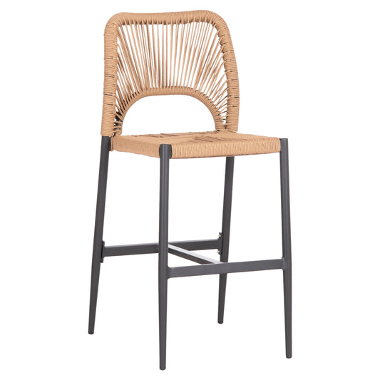 Bar Stool Medium Height Nojo Hm5920.02 Anthracite Aluminum--beige Synthetic Rattan 40x55.5x99hcm.