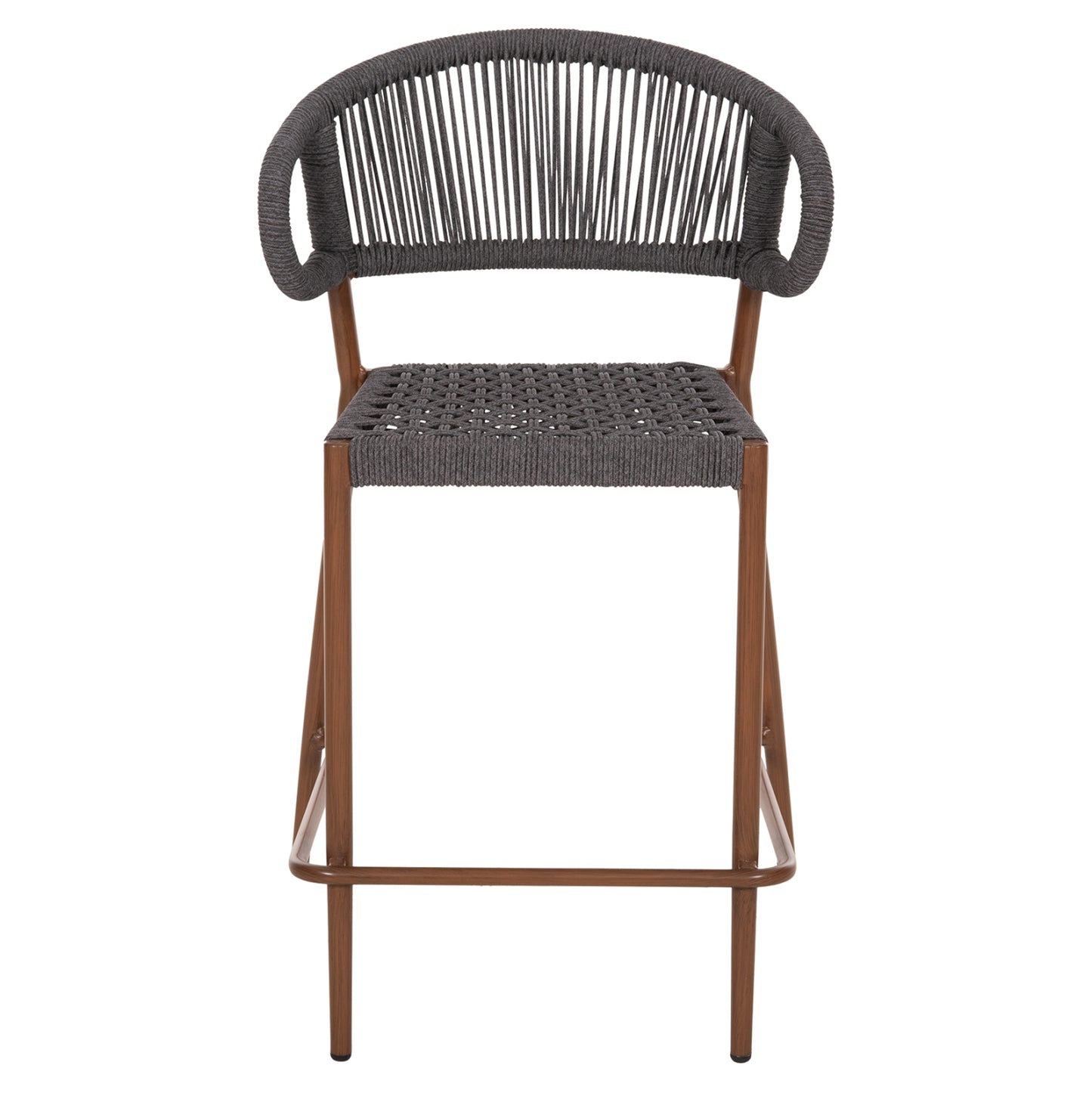 Bar Stool Medium Height Eulo Hm6087.01 Aluminum In Walnut-synthetic Rattan In Grey 60x60x99hcm.