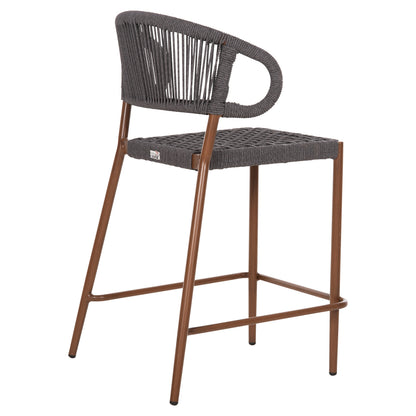 Bar Stool Medium Height Eulo Hm6087.01 Aluminum In Walnut-synthetic Rattan In Grey 60x60x99hcm.