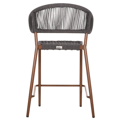 Bar Stool Medium Height Eulo Hm6087.01 Aluminum In Walnut-synthetic Rattan In Grey 60x60x99hcm.