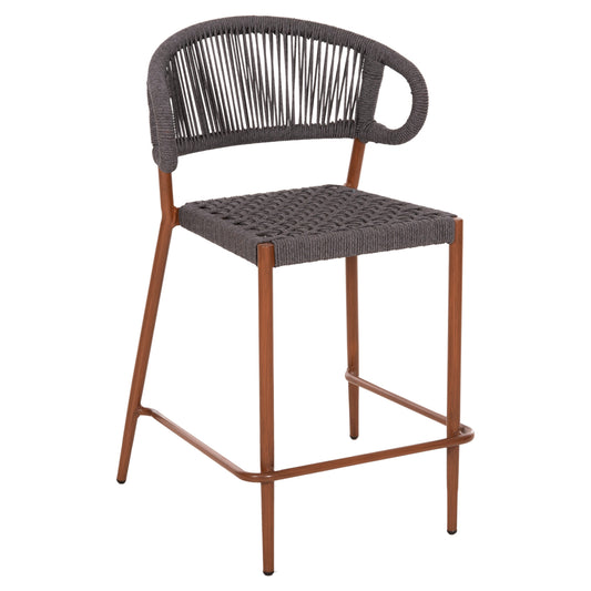 Bar Stool Medium Height Eulo Hm6087.01 Aluminum In Walnut-synthetic Rattan In Grey 60x60x99hcm.