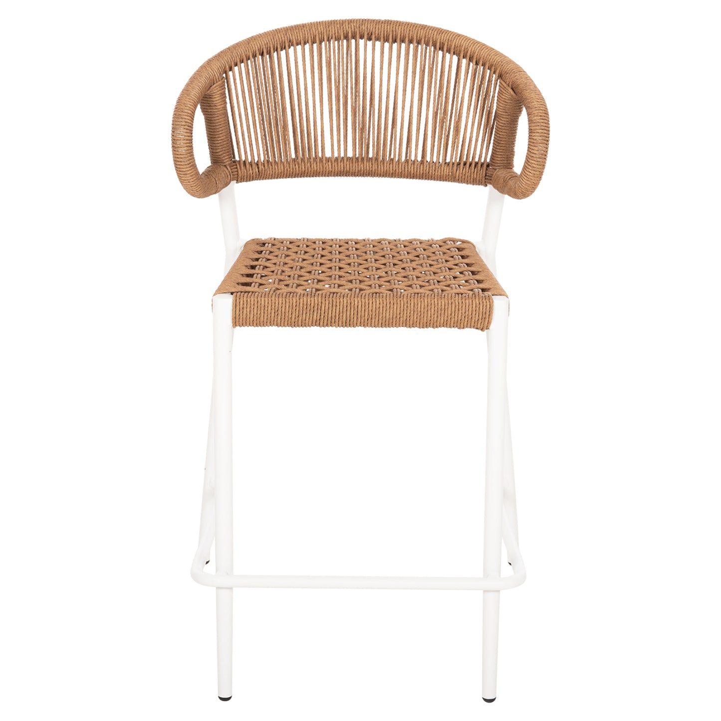 Bar Stool Medium Height Eulo Hm6087.02 Aluminum In White-synthetic Rattan In Beige 60x60x99hcm.