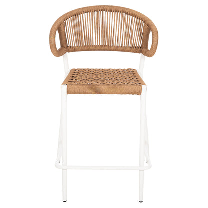 Bar Stool Medium Height Eulo Hm6087.02 Aluminum In White-synthetic Rattan In Beige 60x60x99hcm.