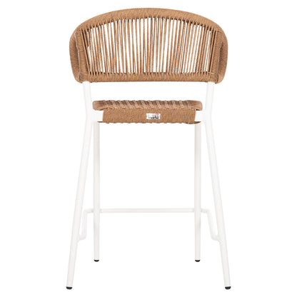 Bar Stool Medium Height Eulo Hm6087.02 Aluminum In White-synthetic Rattan In Beige 60x60x99hcm.