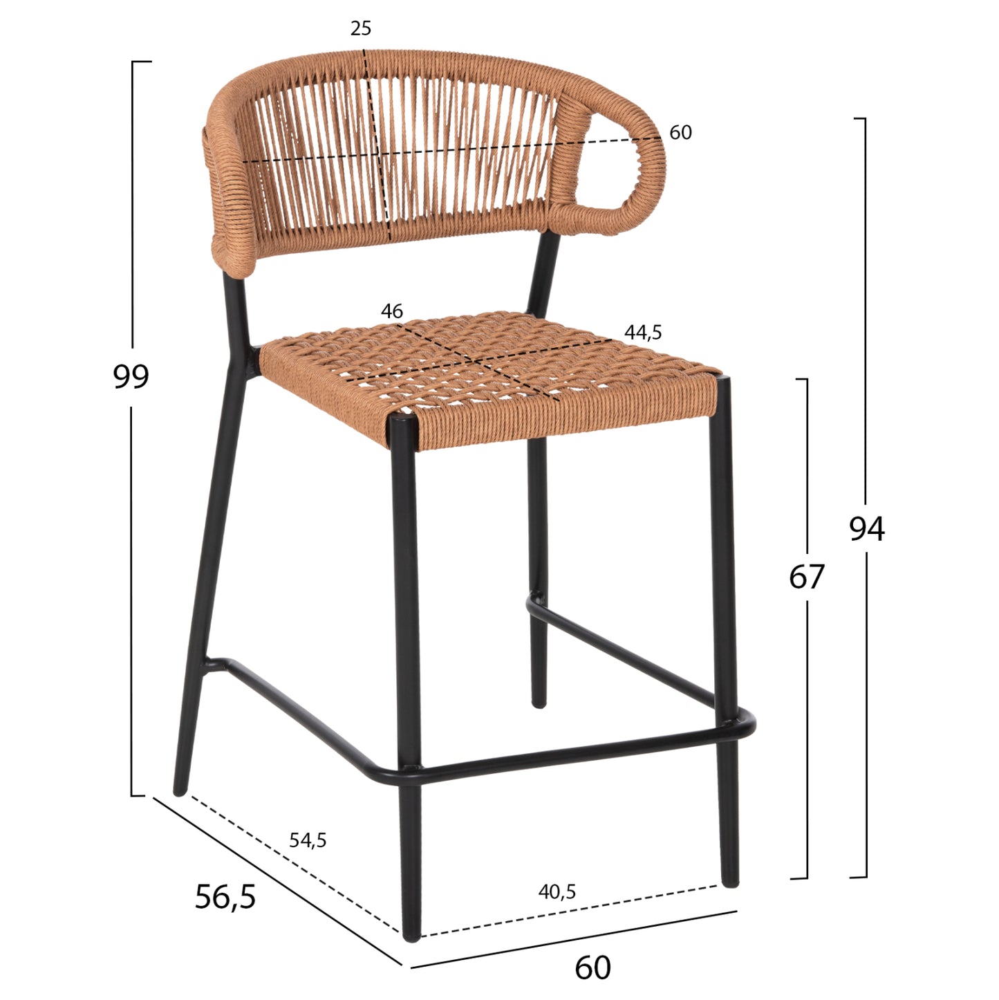 Bar Stool Medium Height Eulo Hm6087.03 Aluminum Black-synthetic Rattan 60x56,5x99hcm.