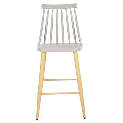 Bar Stool Medium Height Vanessa Hm9300.10 Grey Polypropylene & Metal In Natural Wood 45x48x96hcm.