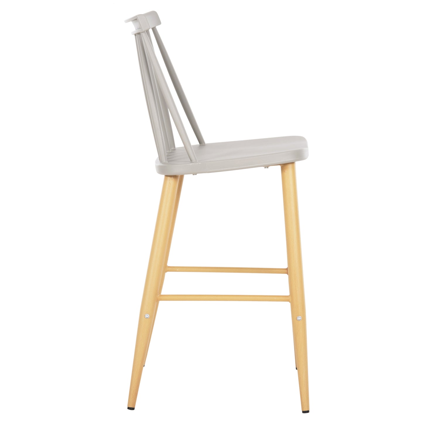 Bar Stool Medium Height Vanessa Hm9300.10 Grey Polypropylene & Metal In Natural Wood 45x48x96hcm.