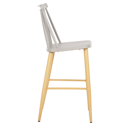 Bar Stool Medium Height Vanessa Hm9300.10 Grey Polypropylene & Metal In Natural Wood 45x48x96hcm.