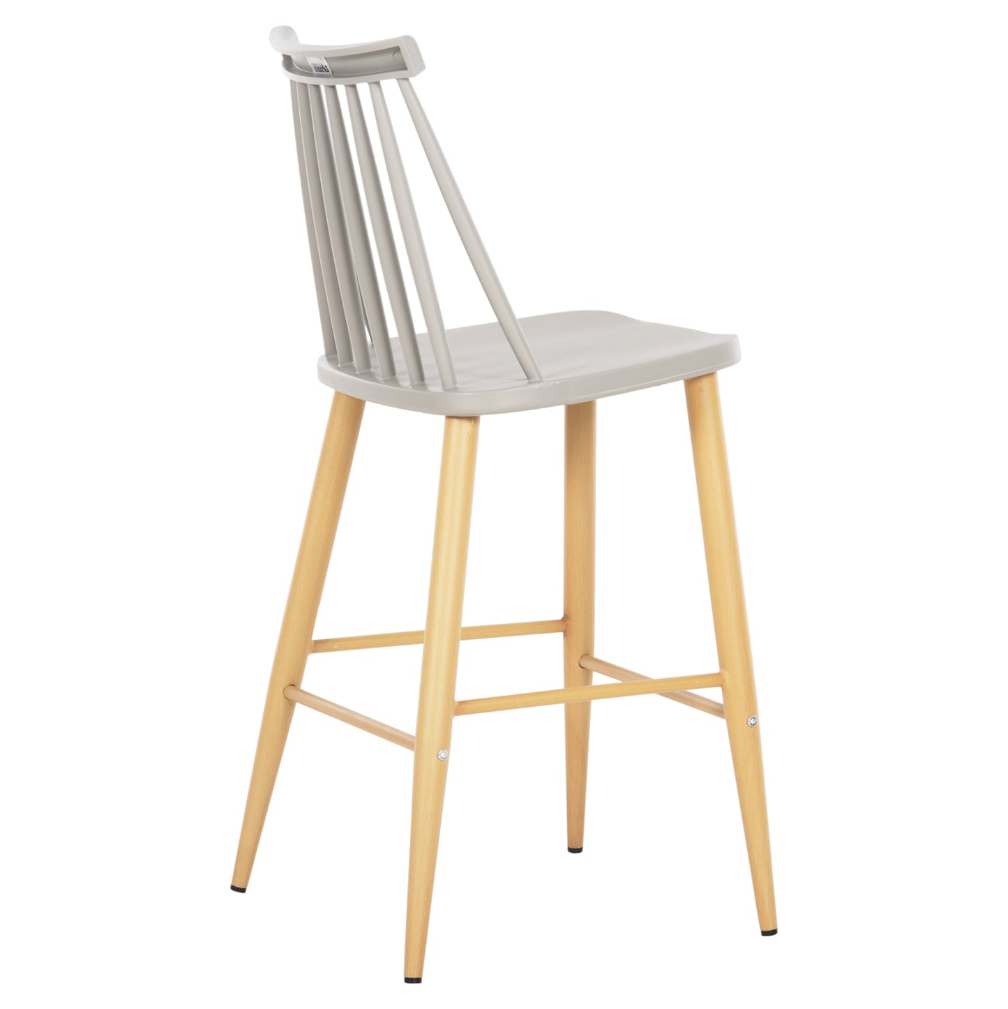 Bar Stool Medium Height Vanessa Hm9300.10 Grey Polypropylene & Metal In Natural Wood 45x48x96hcm.