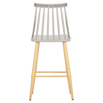 Bar Stool Medium Height Vanessa Hm9300.10 Grey Polypropylene & Metal In Natural Wood 45x48x96hcm.