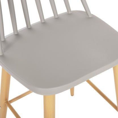 Bar Stool Medium Height Vanessa Hm9300.10 Grey Polypropylene & Metal In Natural Wood 45x48x96hcm.