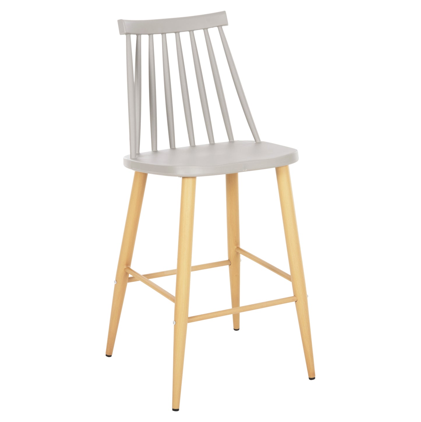 Bar Stool Medium Height Vanessa Hm9300.10 Grey Polypropylene & Metal In Natural Wood 45x48x96hcm.