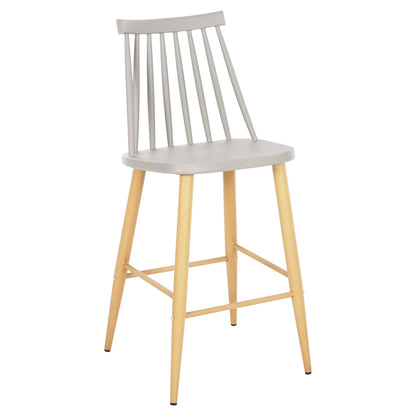 Bar Stool Medium Height Vanessa Hm9300.10 Grey Polypropylene & Metal In Natural Wood 45x48x96hcm.