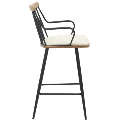 Bar Stool Med.height Judi Hm9985.02 Black Metal-ecru Fabric 48x52x92hcm.