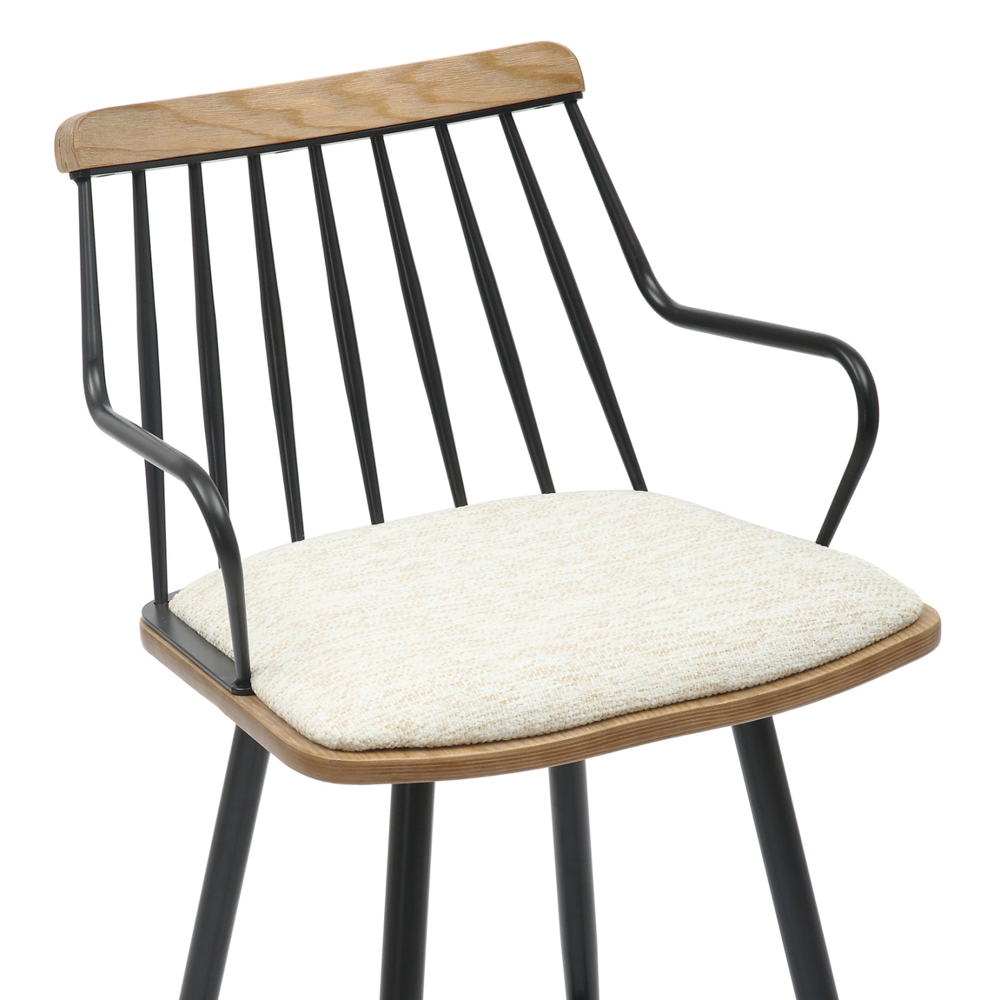 Bar Stool Med.height Judi Hm9985.02 Black Metal-ecru Fabric 48x52x92hcm.