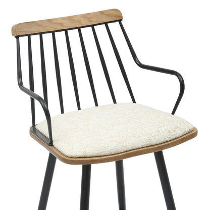 Bar Stool Med.height Judi Hm9985.02 Black Metal-ecru Fabric 48x52x92hcm.