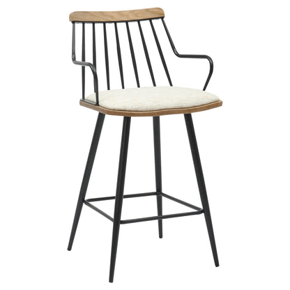 Bar Stool Med.height Judi Hm9985.02 Black Metal-ecru Fabric 48x52x92hcm.