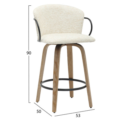 Bar Stool Med.height Nebor Hm9986.01 Plywood Legs-black Metal-ecru Fabric 53,5x51x90hcm.