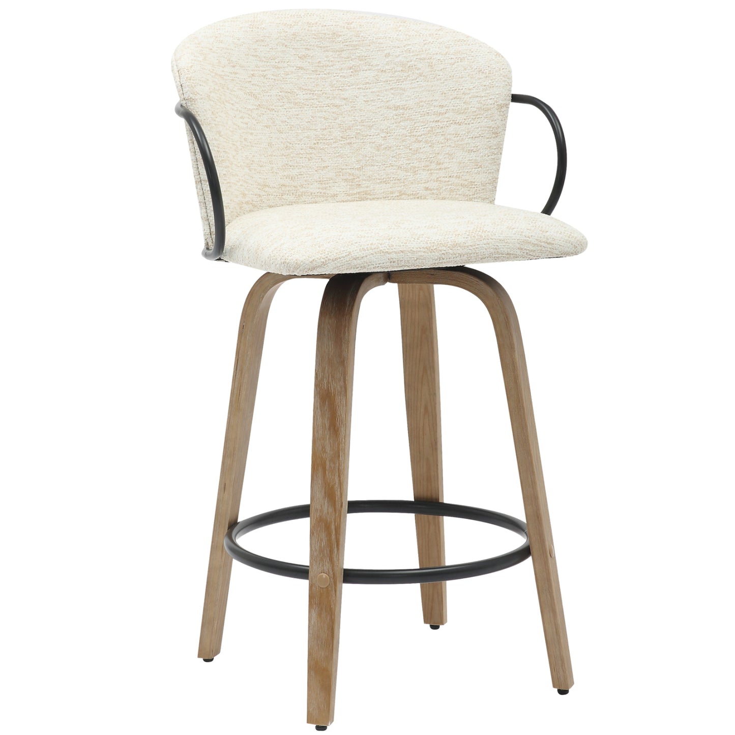 Bar Stool Med.height Nebor Hm9986.01 Plywood Legs-black Metal-ecru Fabric 53,5x51x90hcm.