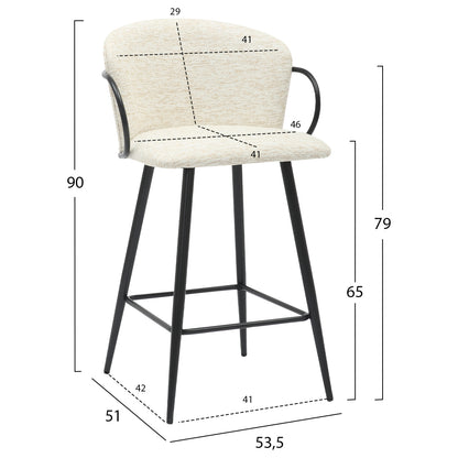 Bar Stool Med.height Nebor Hm9986.02 Black Metal Frame-ecru Fabric 53,5x51x90hcm.