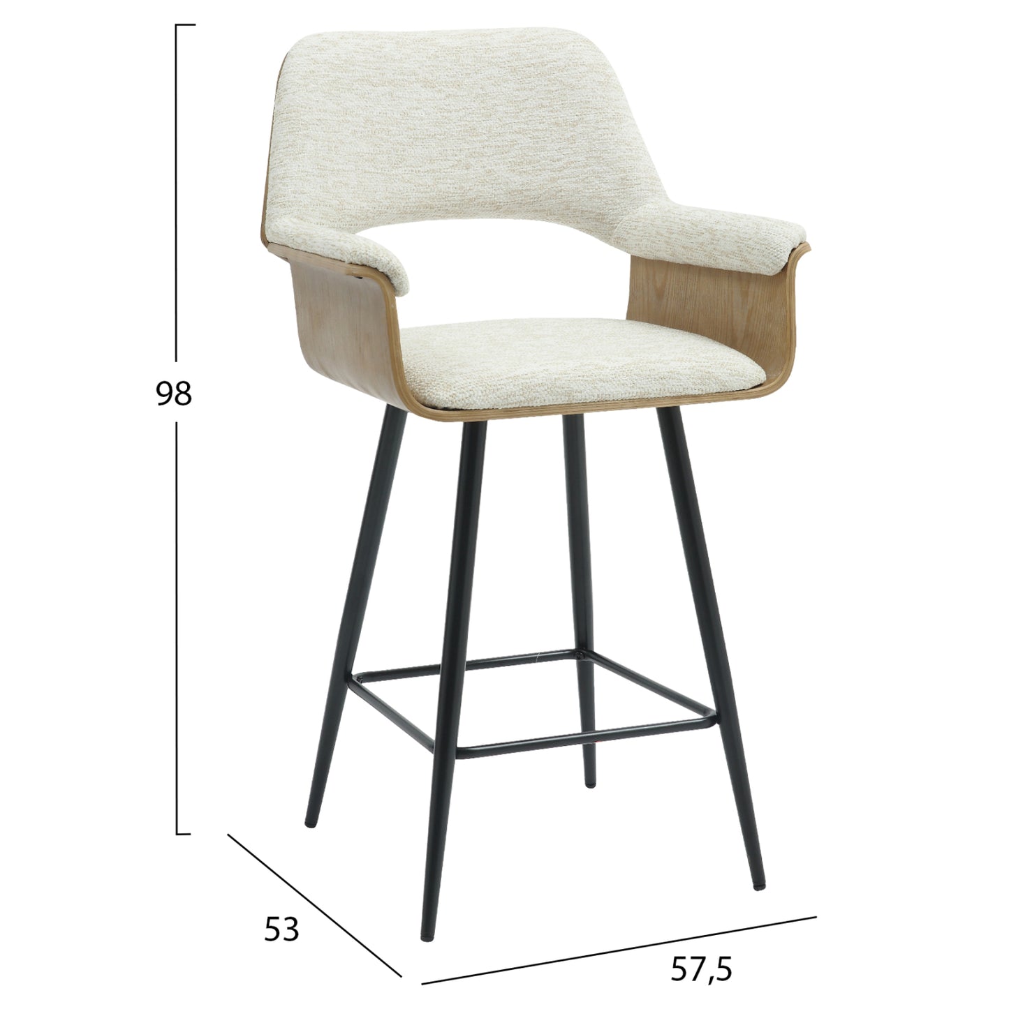 Bar Stool Med.height Clipp Hm9987.02 Black Metal Legs-ecru Fabric 57,5x53x98hcm.