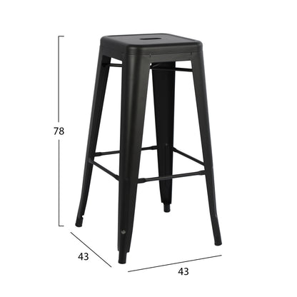 Bar Stool Melita-pro Hm8642.42 Metal In Black Matte 43x43x78hcm.