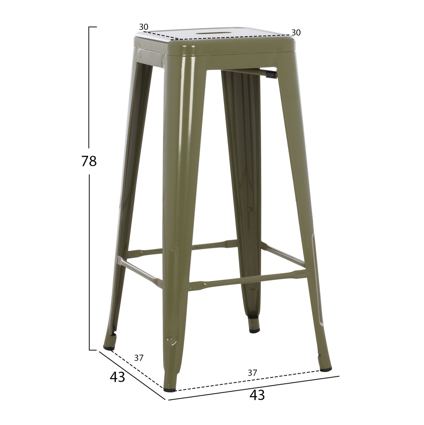 Bar Stool Melita-pro Hm8642.43 Metal In Dark Olive 43x43x78hcm.