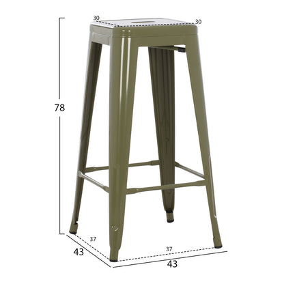 Bar Stool Melita-pro Hm8642.43 Metal In Dark Olive 43x43x78hcm.
