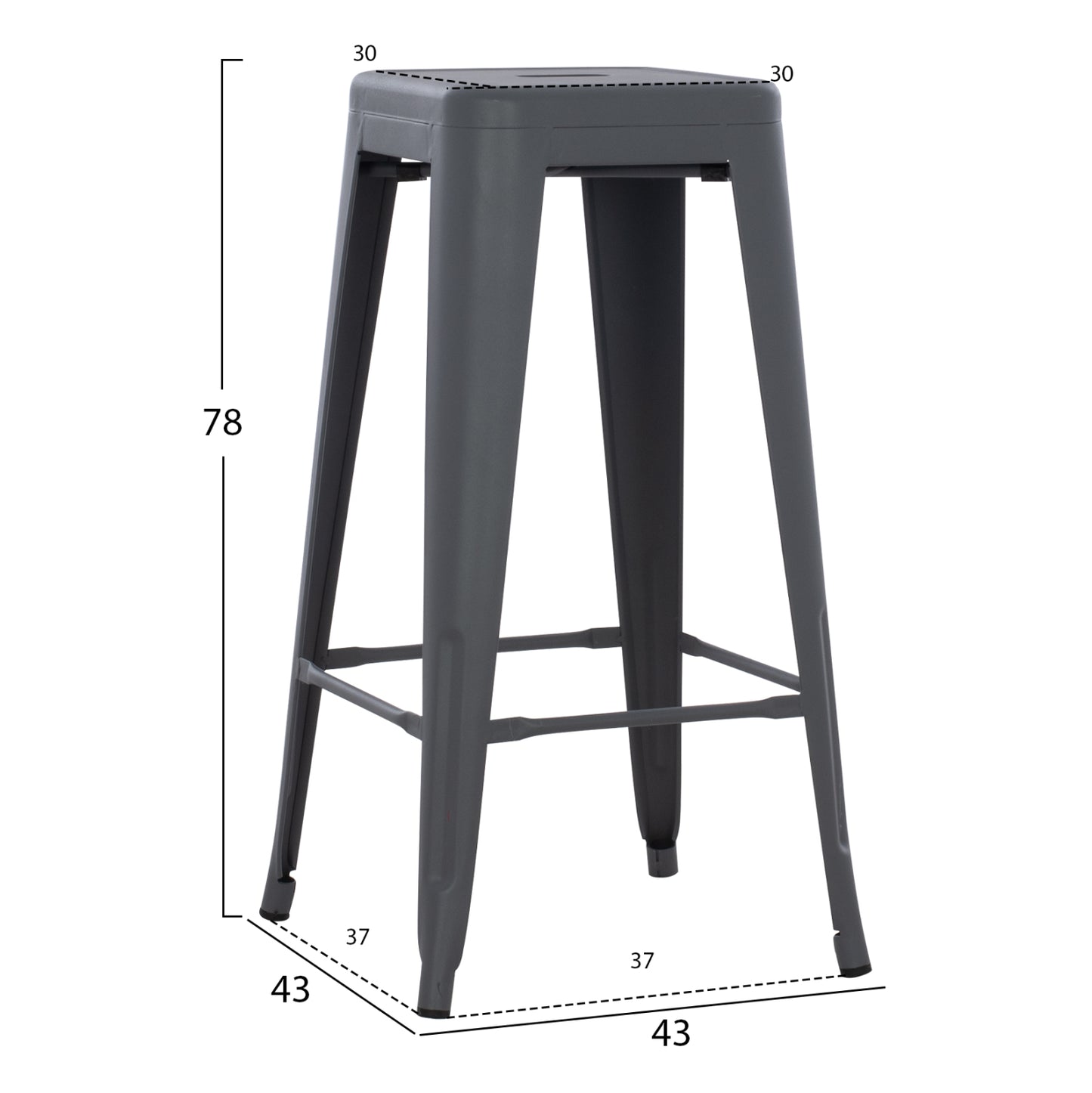 Bar Stool Melita-pro Hm8642.50 Metal In Grey 43x43x78hcm.