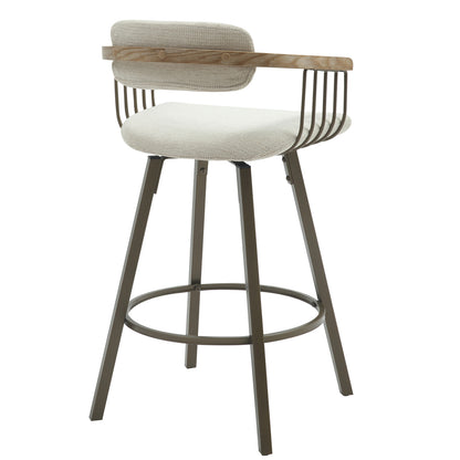 Bar Stool Swivel Lang Hm9990.01 Antique Copper Metal Frame-ecru Fabric 51,5x48,5x89,5hcm.