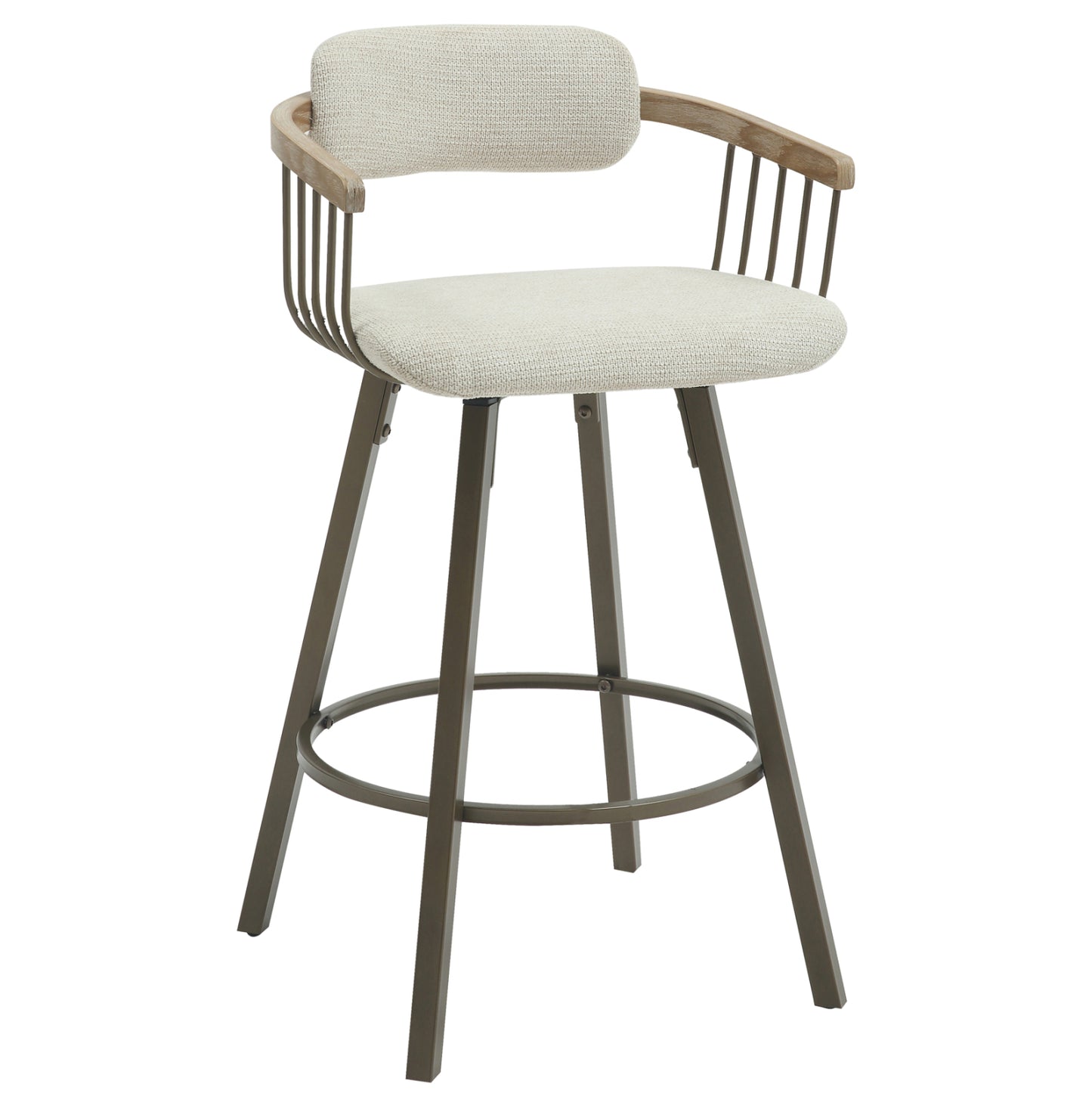 Bar Stool Swivel Lang Hm9990.01 Antique Copper Metal Frame-ecru Fabric 51,5x48,5x89,5hcm.