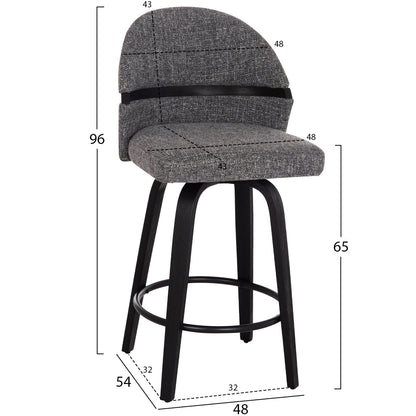 Bar Stool Swivel Dekker Hm18250.02 Plywood In Black--fabric In Grey 48x54x96hcm.