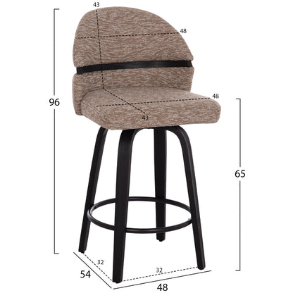 Bar Stool Swivel Dekker Hm18250.03 Plywood In Black--fabric In Brown 48x54x96hcm.