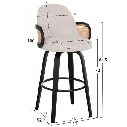 Bar Stool Swivel Becker Hm18251.02 Plywood In Black--fabric In Ecru 50x52x100hcm.