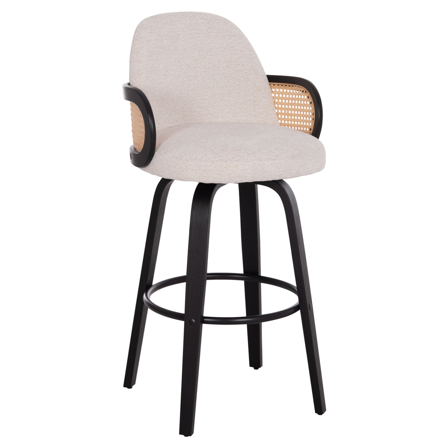 Bar Stool Swivel Becker Hm18251.02 Plywood In Black--fabric In Ecru 50x52x100hcm.
