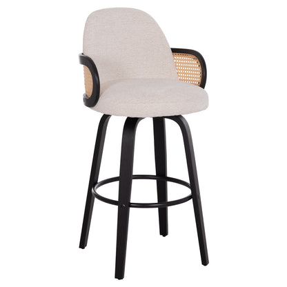 Bar Stool Swivel Becker Hm18251.02 Plywood In Black--fabric In Ecru 50x52x100hcm.