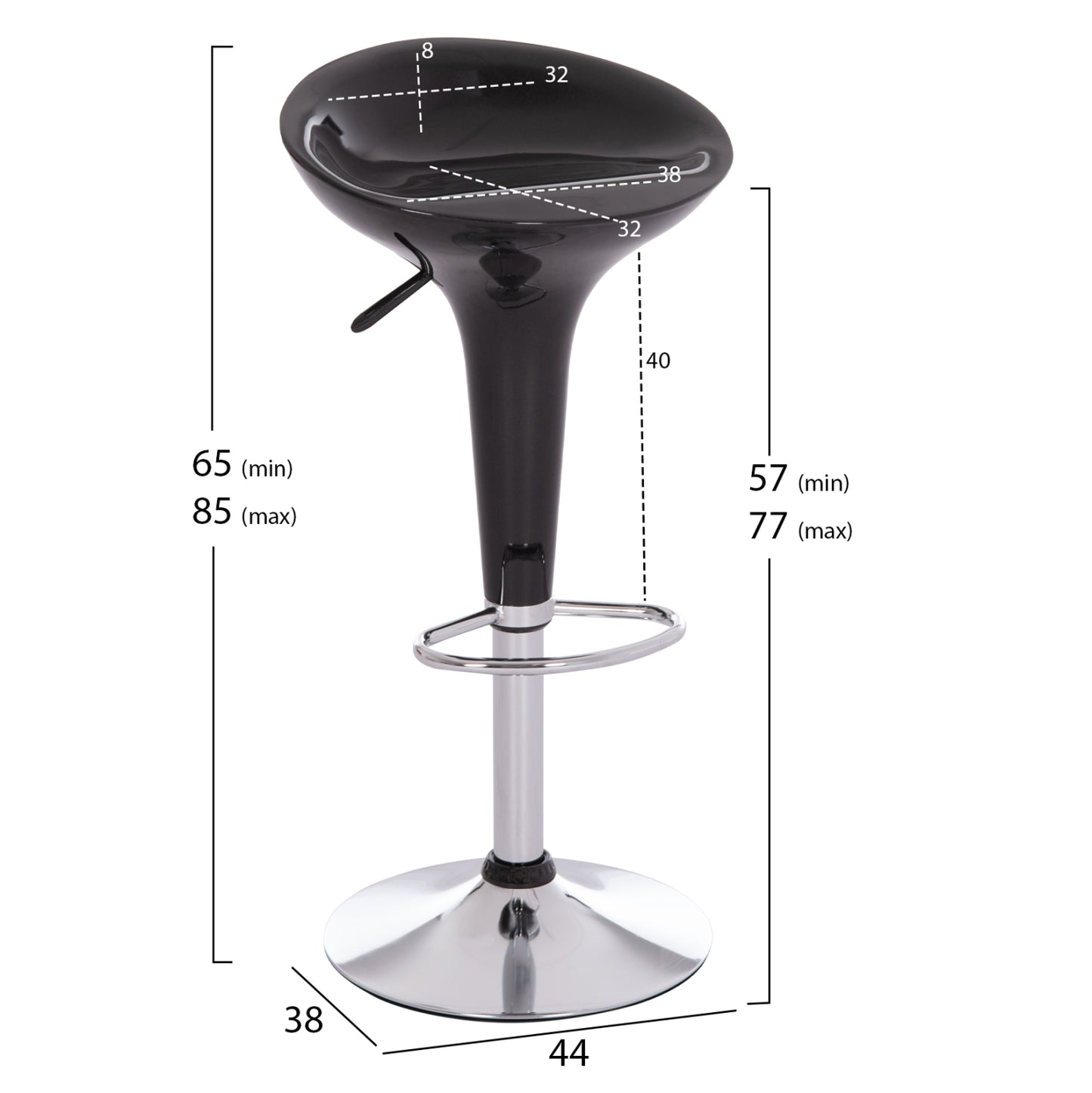 Bar Stool Swivel Daisy Hm200.21 Abs In Black--suspension 44x38x85hcm.