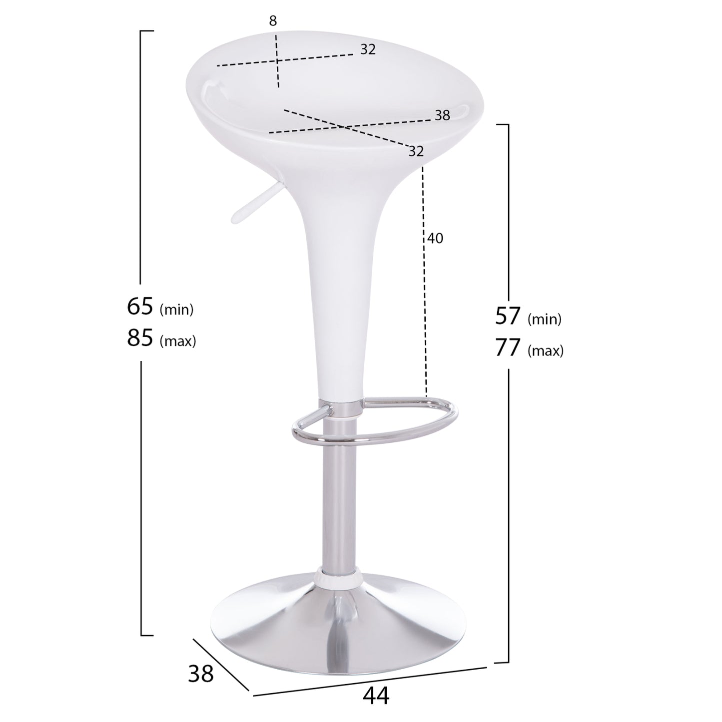 Bar Stool Swivel Daisy Hm200.22 Abs In White--suspension 44x38x85hcm.