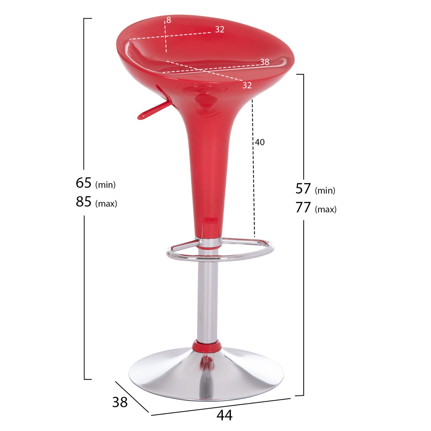 Bar Stool Swivel Daisy Hm200.24 Abs In Red--suspension 44x38x85hcm.