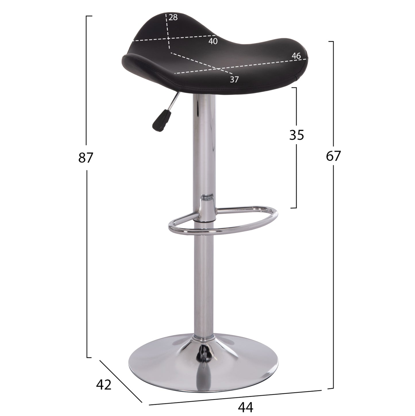 Bar Stool Swivel Ganna Hm201.21 With Suspension-black Pu 44x42x87hcm.