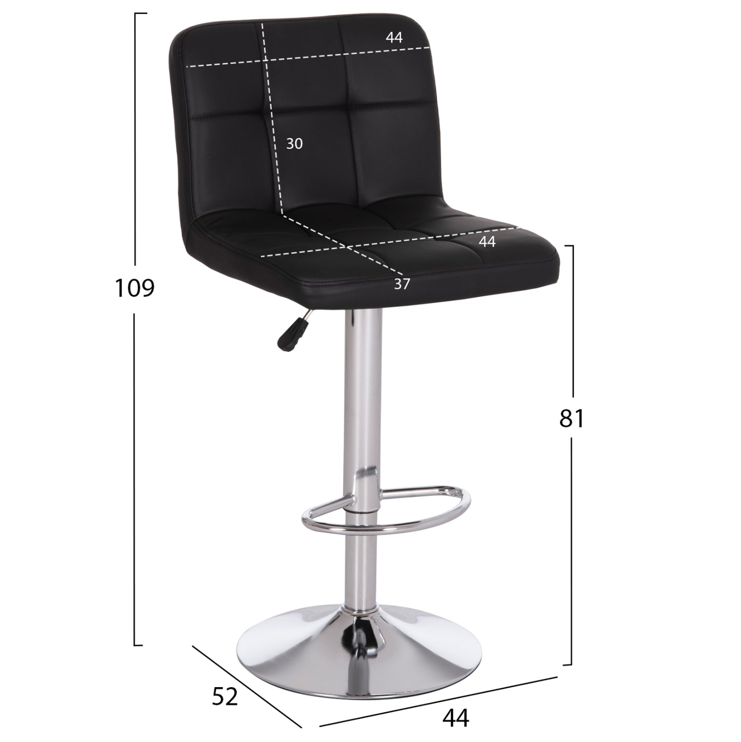 Bar Stool Swiveling Diana Hm202.21 Black Pu--chromed Metal 44x52x109hcm.