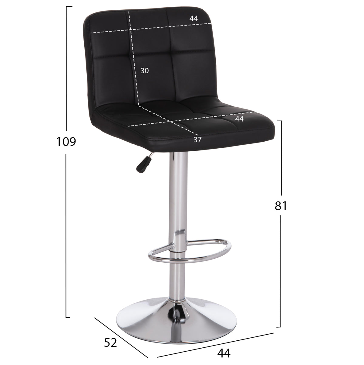 Bar Stool Swiveling Diana Hm202.21 Black Pu--chromed Metal 44x52x109hcm.