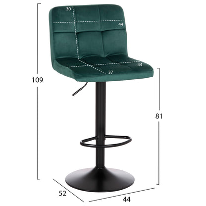 Bar Stool Swiveling Diana Hm202.43 Cypress Green Velvet--black Matte Metal 44x52x109hcm.