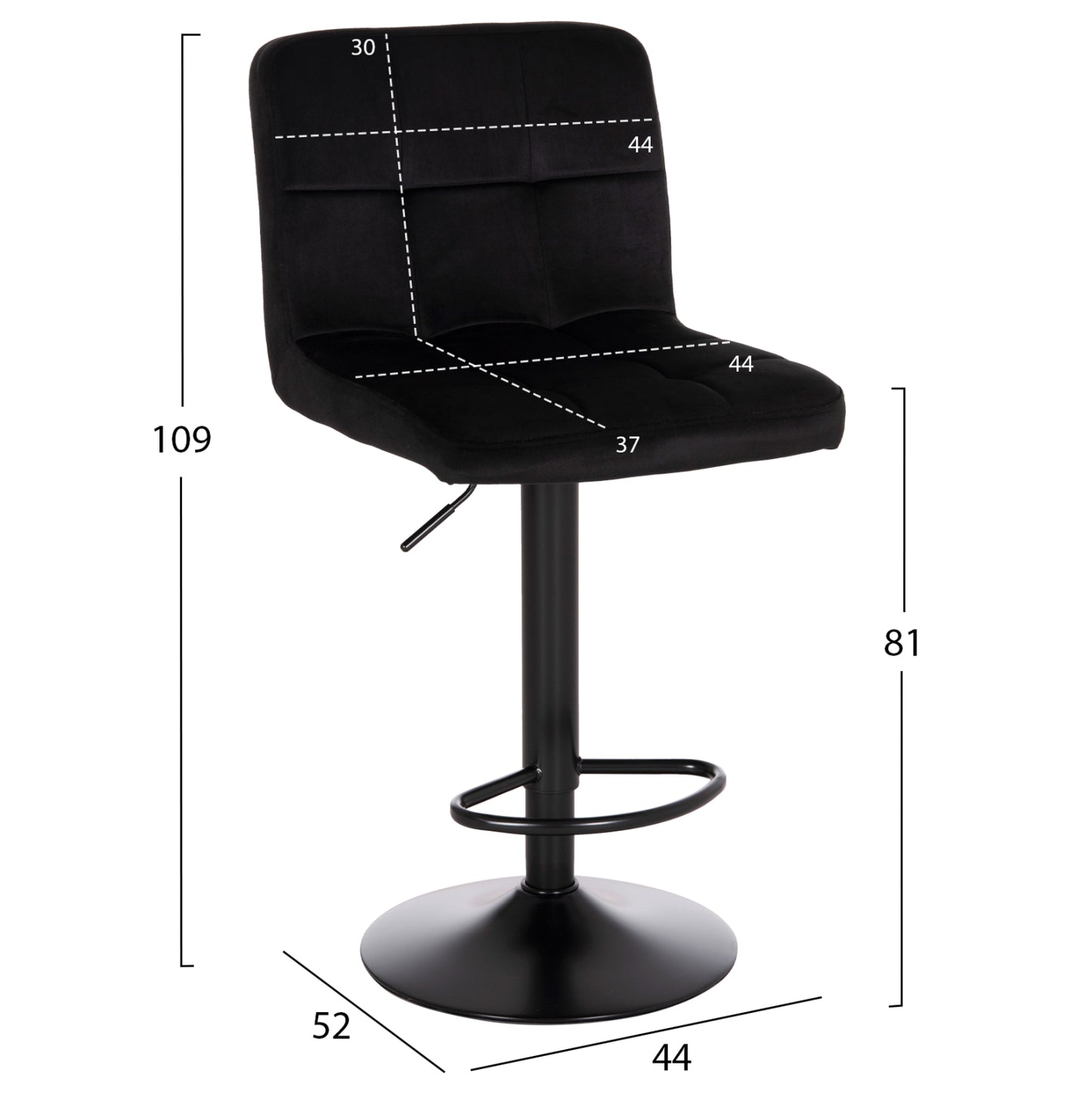 Bar Stool Swiveling Diana Hm202.44 Black Velvet--black Matte Metal 44x52x109hcm.