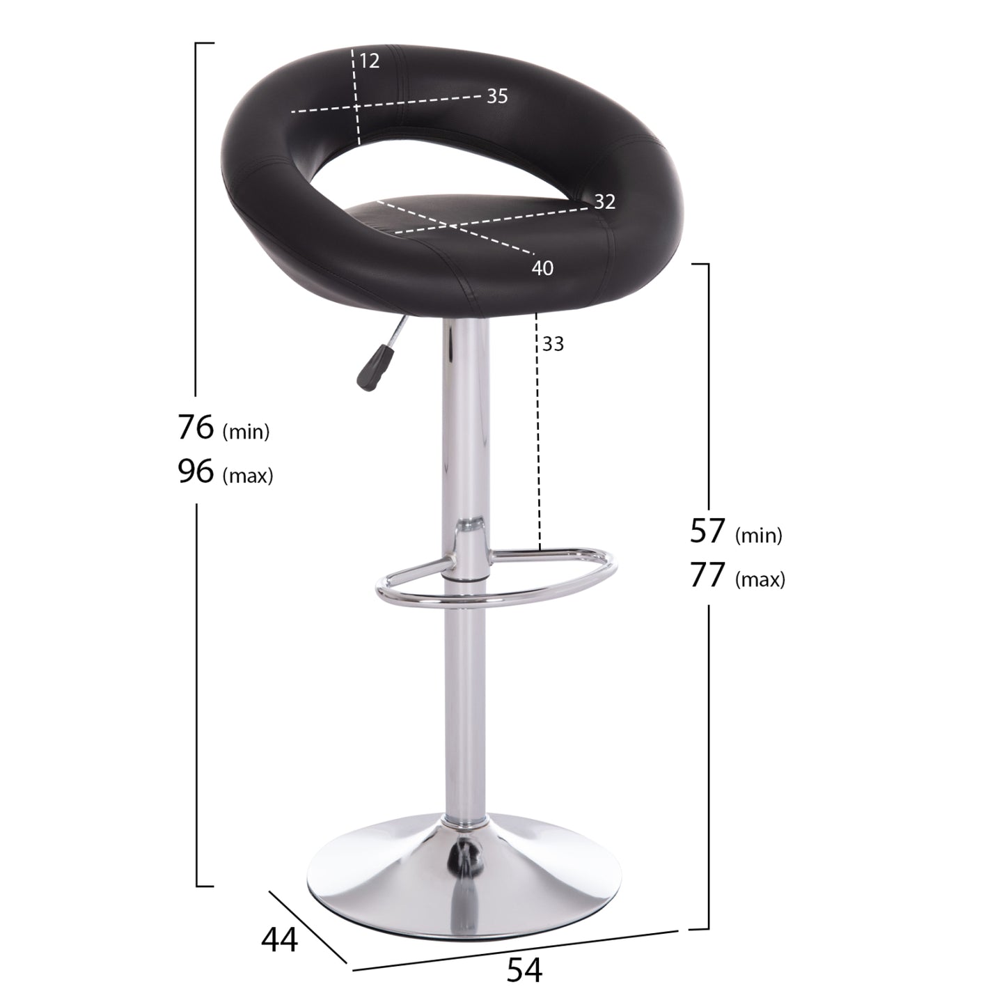 Bar Stool Swivel Rea Hm203.21 With Suspension-black Pu 54x47x96hcm.
