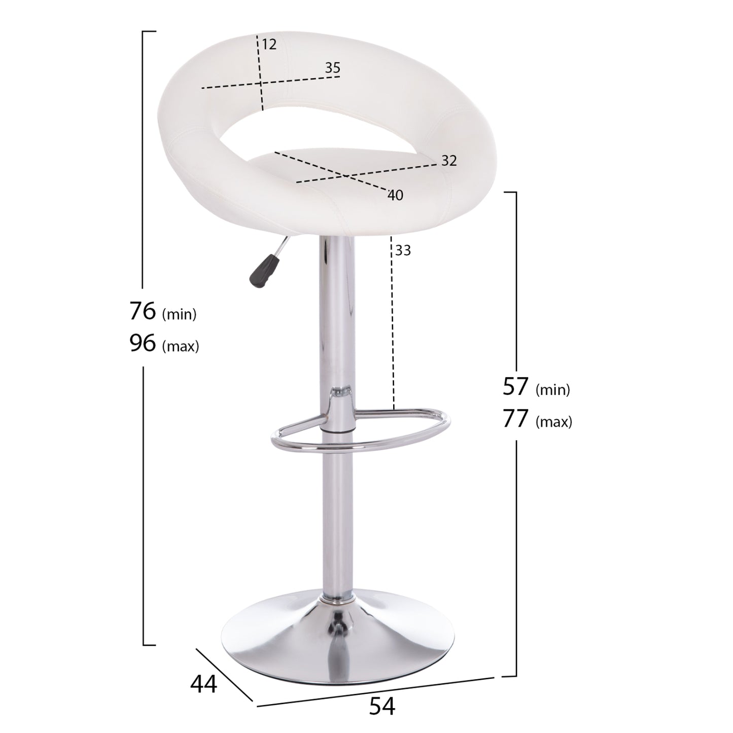 Bar Stool Swivel Rea Hm203.22 With Suspension-white Pu 54x47x96hcm.