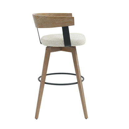 Bar Stool Medium Height Swivel Lani Hm9988.01 Beech Wood Legs-plywood Back-ecru Fabric Seat 55x55x97hcm.